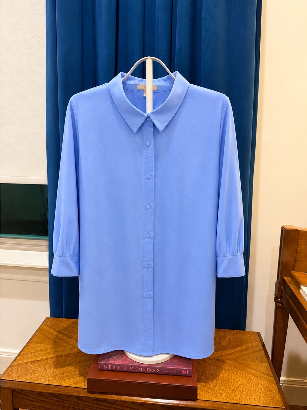 Woman Within Light Blue Three-Quarter Sleeve Button Down Shirt